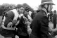 An injured picket is carried way from the line at the Orgrea