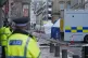Police tents surrounded by debris at the scene in Water Street near the Liver Building in Liverpool city centre after a 53-year-old white British man was arrested when a car ploughed into a crowd of people during Liverpool FC's Premier League victory parade, May 27, 2025