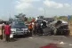 In this photo provided by the Federal Road Safety Corps, people gather at the accident scene of British boxer Anthony Joshua in Lagos, Nigeria, on Monday, Dec. 29, 2025