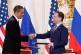 Then US president Barack Obama and then Russian President Dmitry Medvedev shake hand after signing the ‘New Start’ treaty in Prague, April 10, 2010
