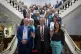 Reform UK leader Nigel Farage with councillor Brian Collins (left) and the Head of Kent County Council, Linden Kemkaran (right), at Kent County Council at County Hall, Maidstone, July 7, 2025