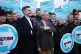 Reform UK party leader Nigel Farage (centre right) with Matt Goodwin (centre left), the party's candidate for the Gorton and Denton by-election, outside Denton Town Hall in Manchester, January 30, 2026