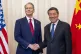 U.S. Secretary of the Treasury Scott Bessent (left) shakes hands with Chinese Vice Premier He Lifeng (right) during a bilateral meeting between the United States and China, in Geneva, Switzerland, May 10, 2025