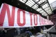 Liverpool fans in the stands protest ticket price increases during the Premier League match at Anfield, Liverpool, April 11, 2026
