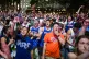 New York Knicks fans cheer at a watch party during Game 3 of the NBA Finals basketball series between the Knicks and the San Antonio Spurs, June 8, 2026, in New York