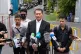 Lawyer Kunpat Singhathong and three sailors from the Thailand-flagged ship, the Mayuree Naree, speak to journalists outside the Central Labour Court in Bangkok, Thailand, July 10, 2026