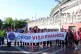 Arsenal fans hold up a banner protesting Visit Rwanda sponsorship ahead of the UEFA Champions League semi final, first leg match at Ashburton Grove, London, April 29, 2025