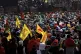 Indian farmers hold a meeting at the Delhi-Haryana state bor