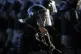 A police officer in riot gear waits outside the the Antonio 