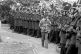 WAR FOOTING: A picket walks past the massed ranks of the pol