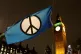 Protesters hold a CND flag in Parliament Square in London, i