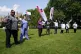Nurses with placards outside the Royal College of Nursing (R