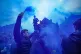 Everton fans turn the skies blue with flares before the matc