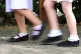 School girls walking to school