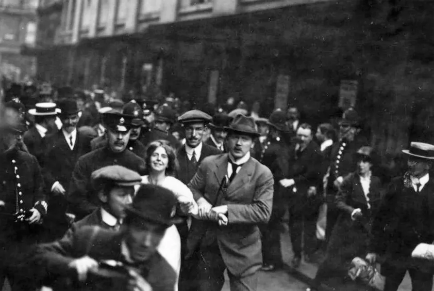 Unknown photographer, Annie Kenney (an Oldham cotton mill worker) arrested in London, April 1913 [Pic: © Alamy]